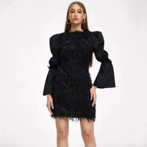 Elegant Black Dress with Puff Sleeves